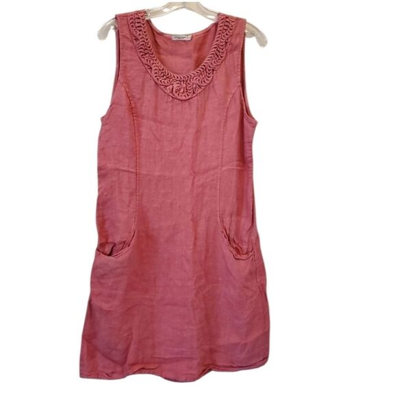 Lungo L Arno Size Large Pink 100% Linen Dress Made in Italy Lagenlook Casual - Picture 1 of 6